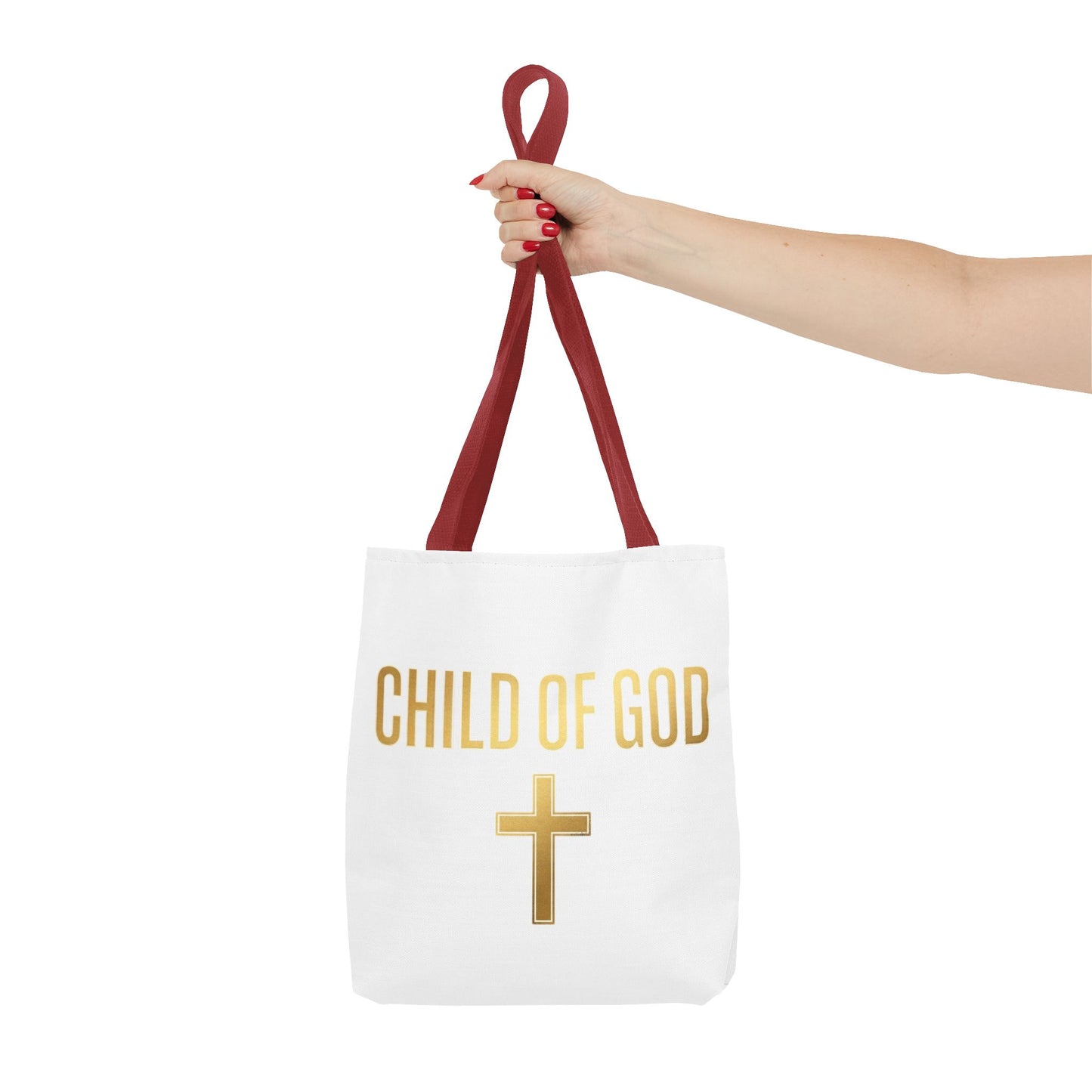 Child of God Tote Bag — Gold Cross Religious Canvas Tote