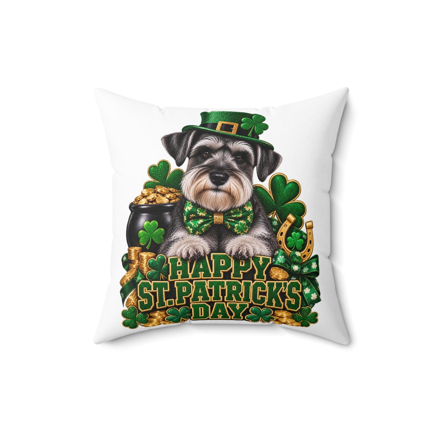 St. Patrick's Schnauzer Pillow — Happy St. Patrick’s Day Decorative Throw Pillow