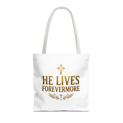 He Lives Forevermore Tote Bag – Christian Faith Cross Easter Canvas Tote