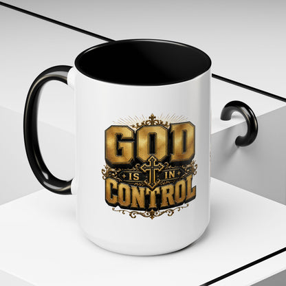 God Is In Control Accent Coffee Mug – Inspirational Christian Religious Coffee Cup
