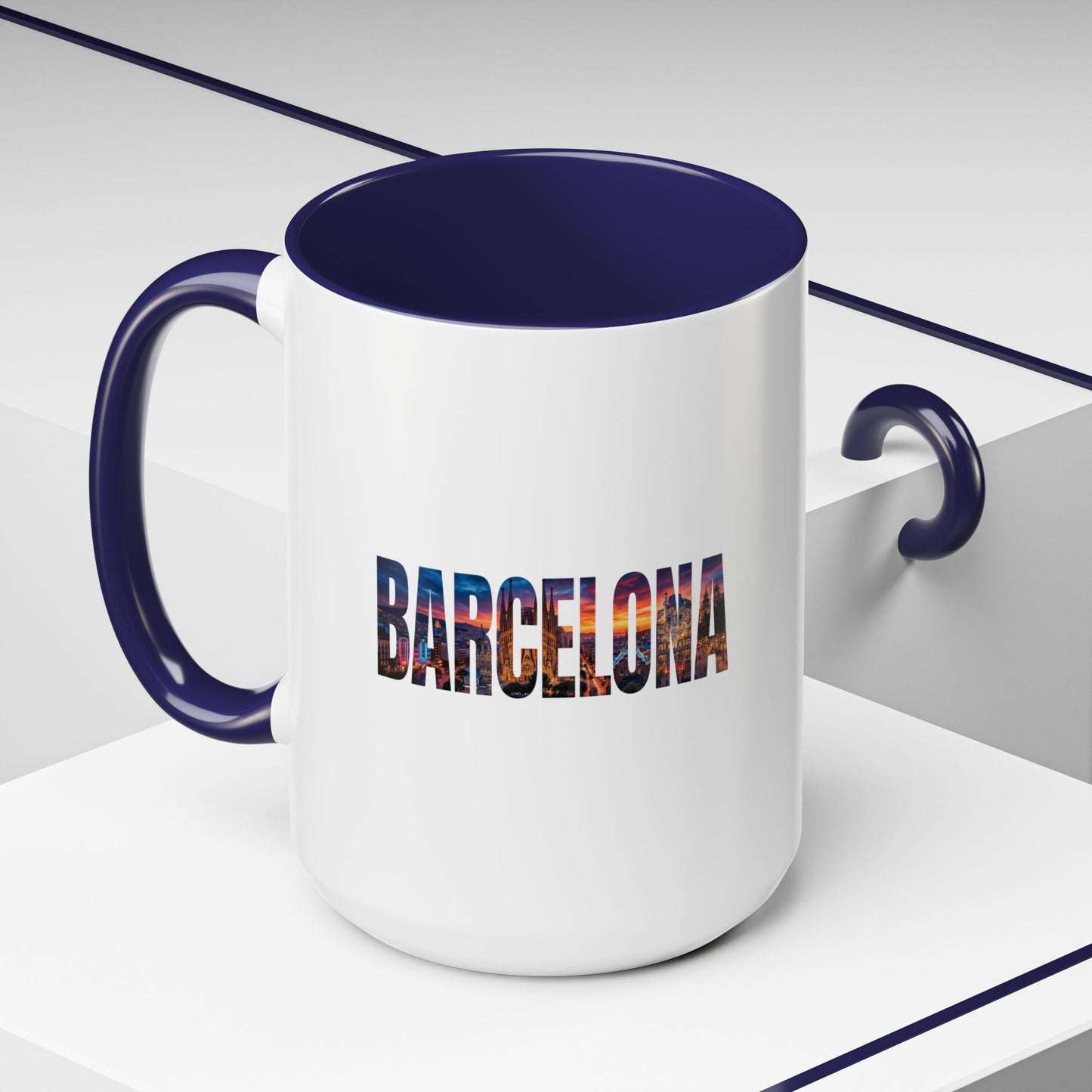 Barcelona Accent Coffee Mug — Scenic Cityscape Text Travel Souvenir (11/15oz)
