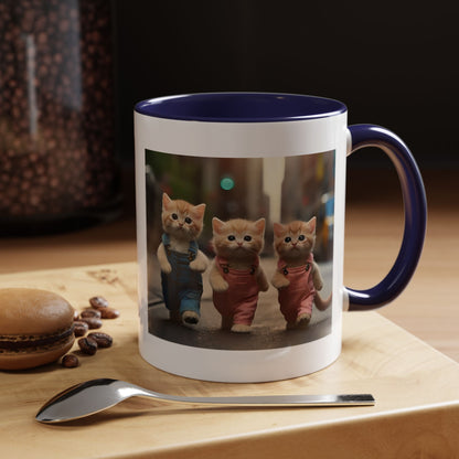Cute Kittens Walking Coffee Mug — Adorable Cat Friends Accent Mug (11/15 oz)