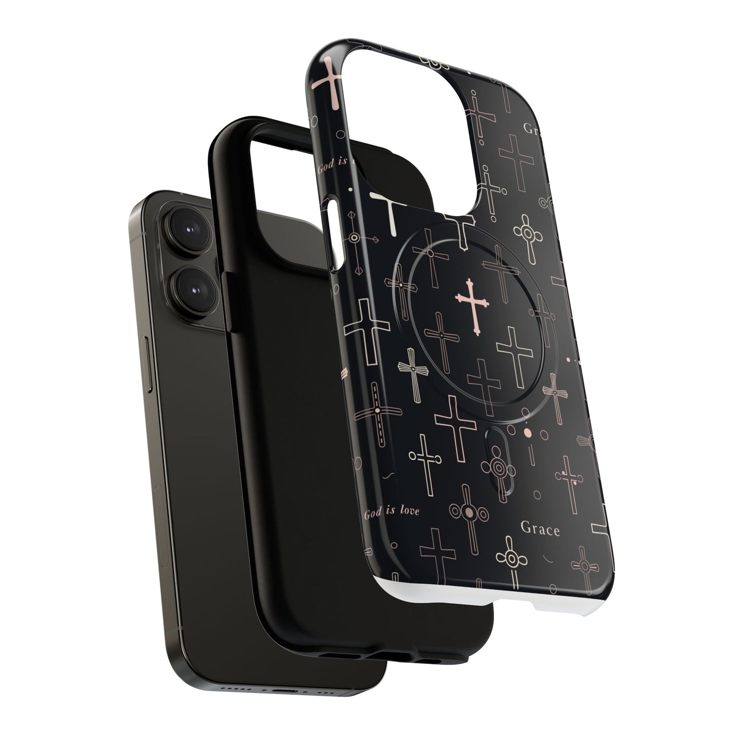 Magnetic Phone Case — Black Crosses "Grace" Protective Cover