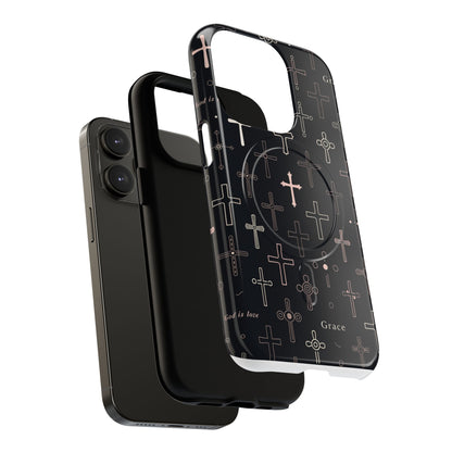 Magnetic Phone Case — Black Crosses "Grace" Protective Cover