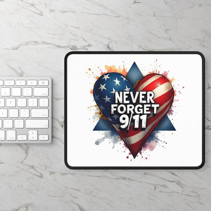 Never Forget 9/11 Gaming Mouse Pad — Patriotic American Flag Heart Memorial Desk Mat