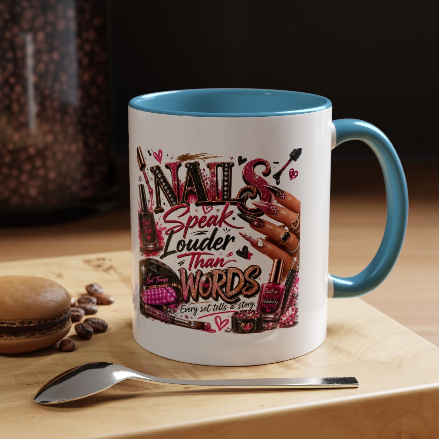 Nails Speak Louder Than Words Accent Coffee Mug — Pink Manicure Beauty Gift (11/15oz)