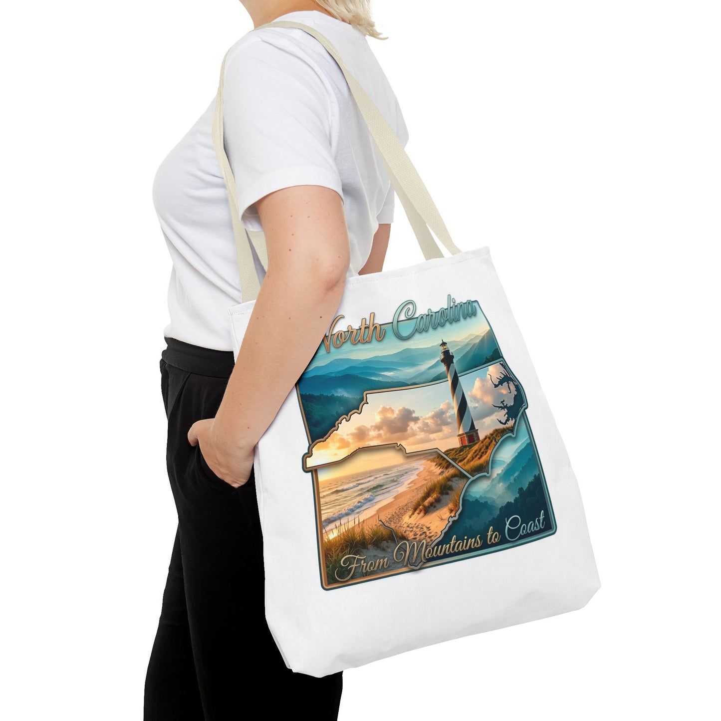 North Carolina Lighthouse Tote Bag — "From Mountains to Coast" Scenic Beach Tote