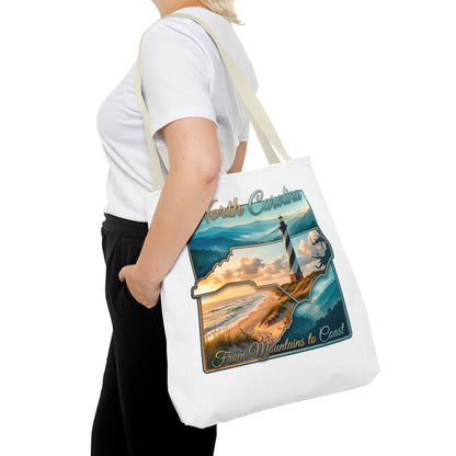 North Carolina Lighthouse Tote Bag — "From Mountains to Coast" Scenic Beach Tote