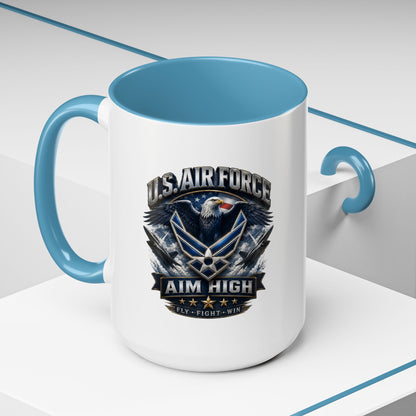 U.S. Air Force Accent Coffee Mug — Aim High Eagle Design (11/15 oz)