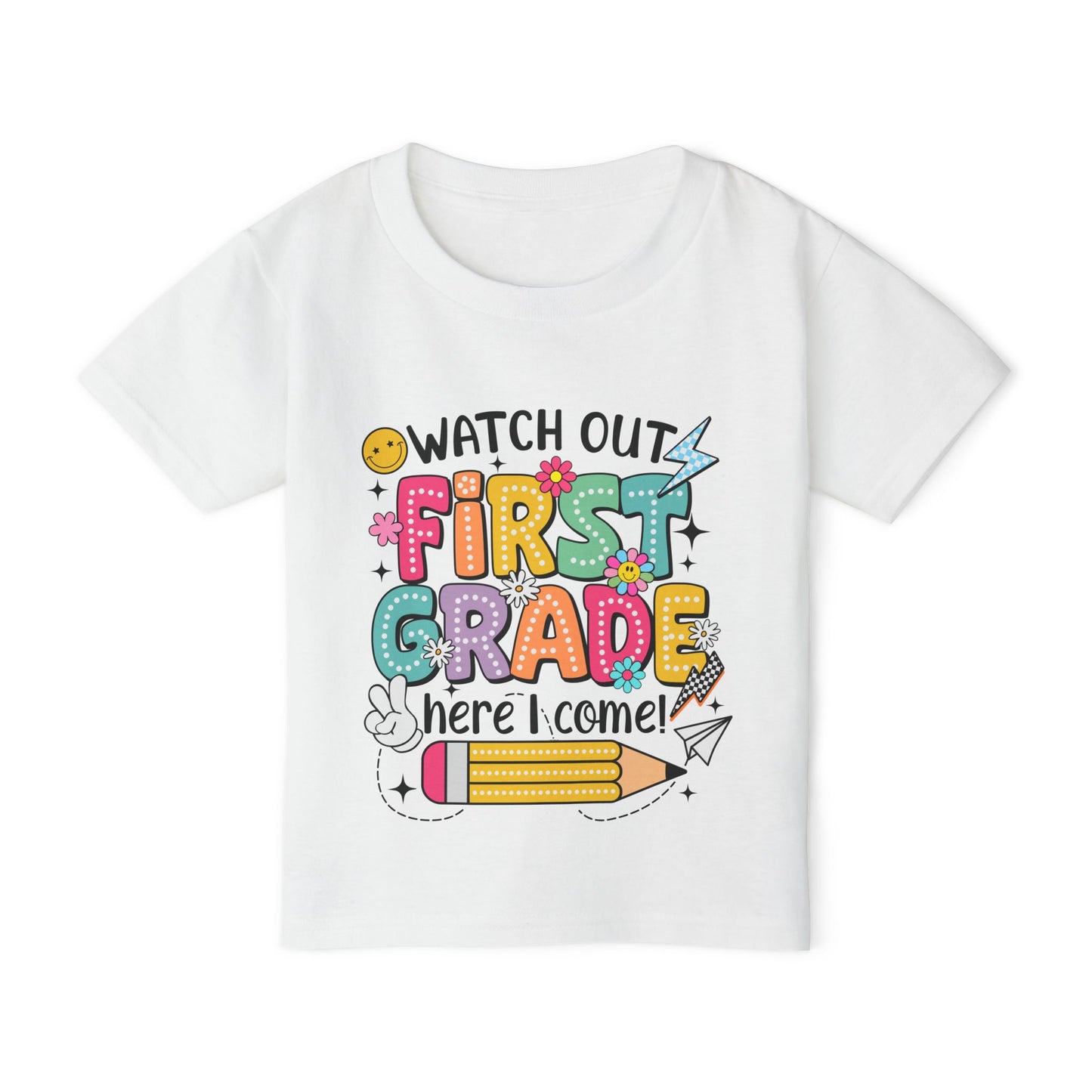 First Grade Toddler T‑Shirt – "Watch Out First Grade Here I Come!" Back‑To‑School Tee