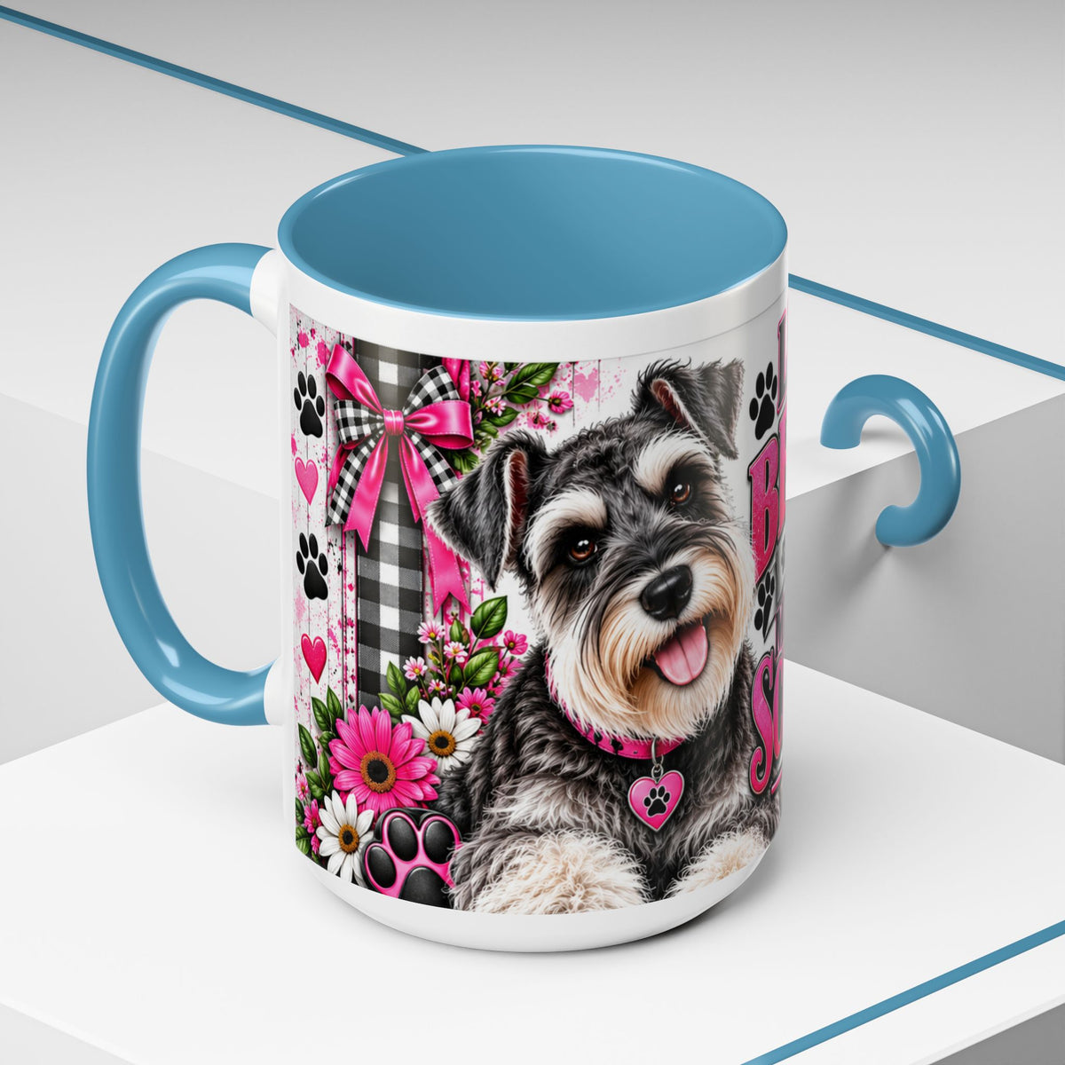 Life Is Better With A Miniature Schnauzer Accent Coffee Mug — Pink Paw Print Dog Lover Gift (11/15oz)