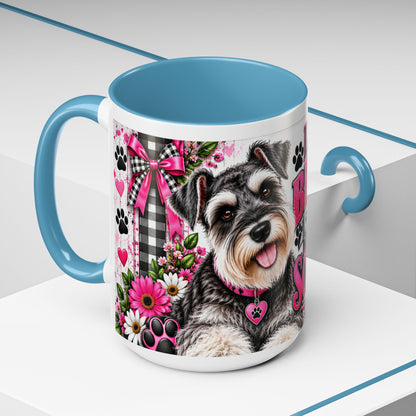 Life Is Better With A Miniature Schnauzer Accent Coffee Mug — Pink Paw Print Dog Lover Gift (11/15oz)