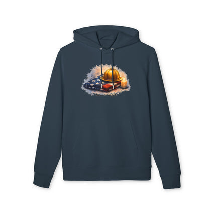 9/11 Never Forget Hoodie — Firefighter Helmet & Flag Tribute