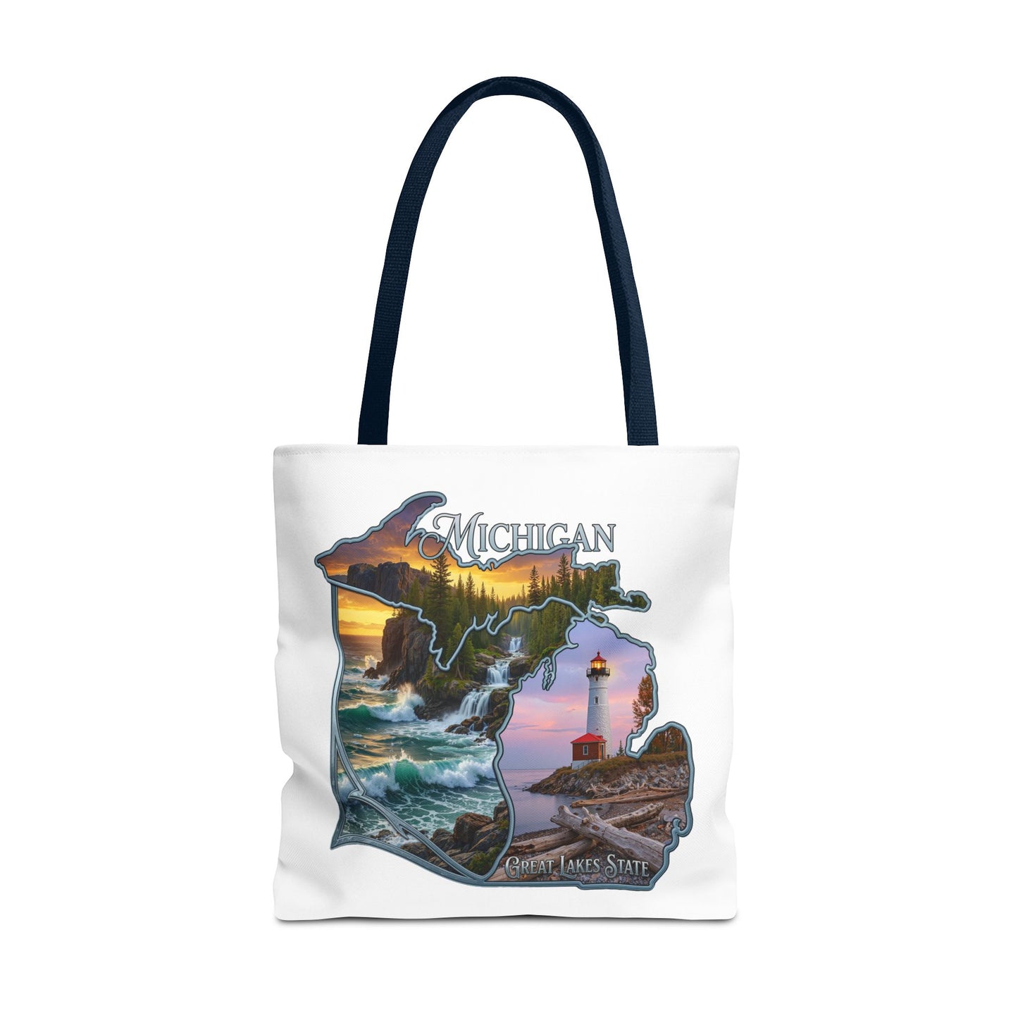 Michigan Lighthouse Tote Bag — Great Lakes Scenic State Travel Tote