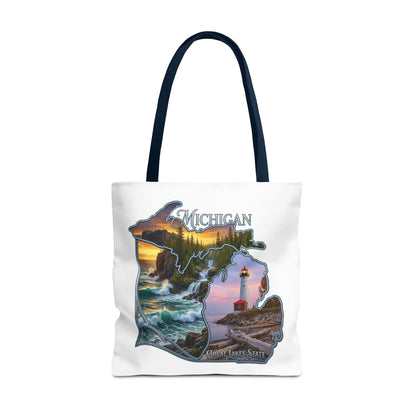 Michigan Lighthouse Tote Bag — Great Lakes Scenic State Travel Tote
