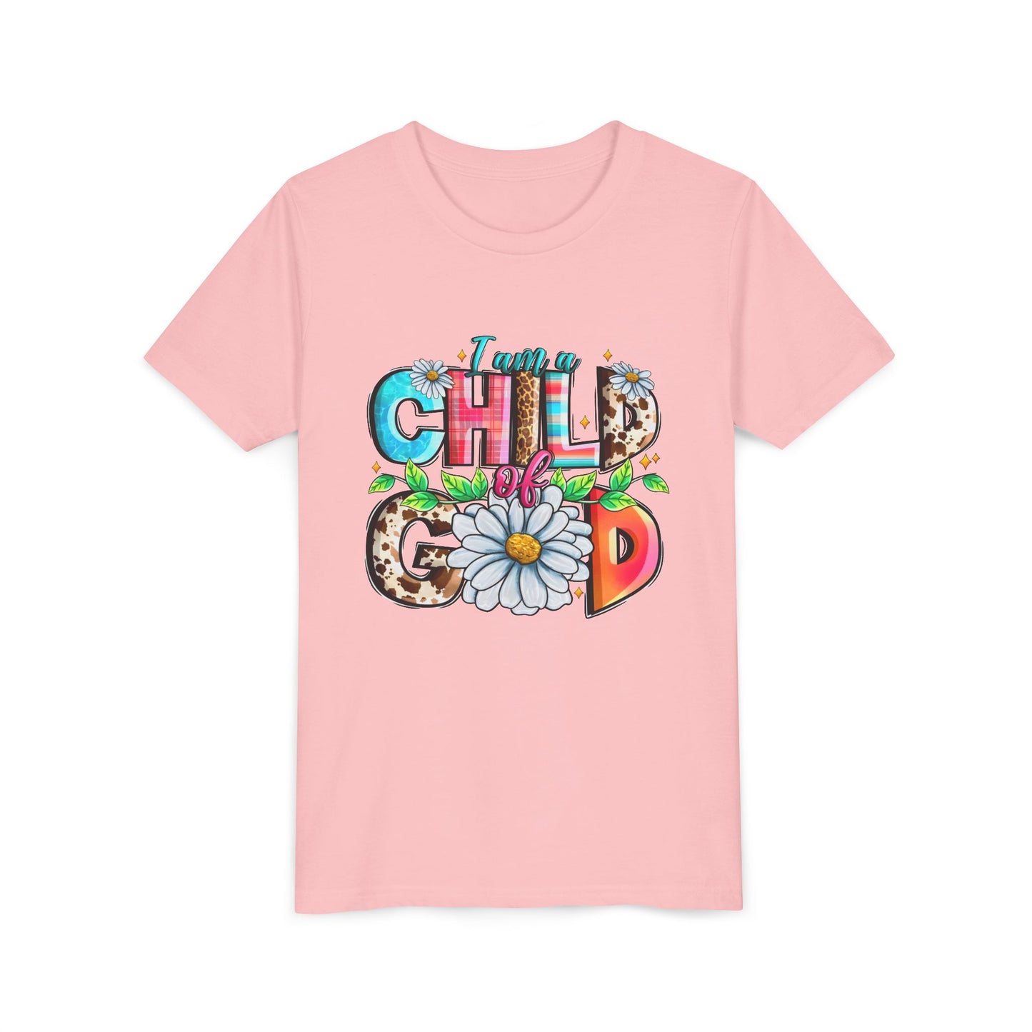 Youth Tee — "I Am a Child of God" Floral Christian Graphic