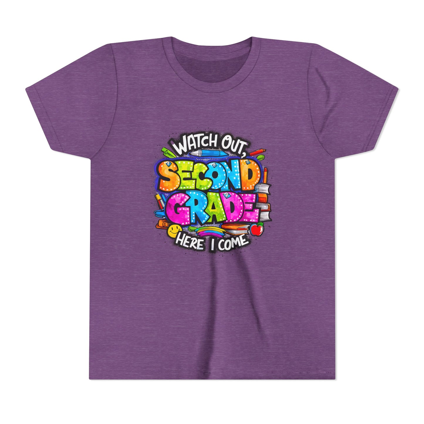 Second Grade Kids Tee - "Watch Out Second Grade Here I Come" Colorful Back-to-School Shirt