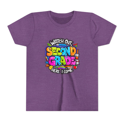Second Grade Kids Tee - "Watch Out Second Grade Here I Come" Colorful Back-to-School Shirt