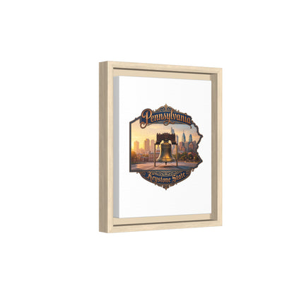 Pennsylvania Keystone State Framed Canvas Wall Art — Liberty Bell & Philadelphia Skyline