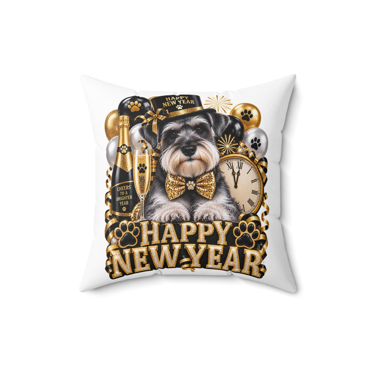 Happy New Year Schnauzer Pillow