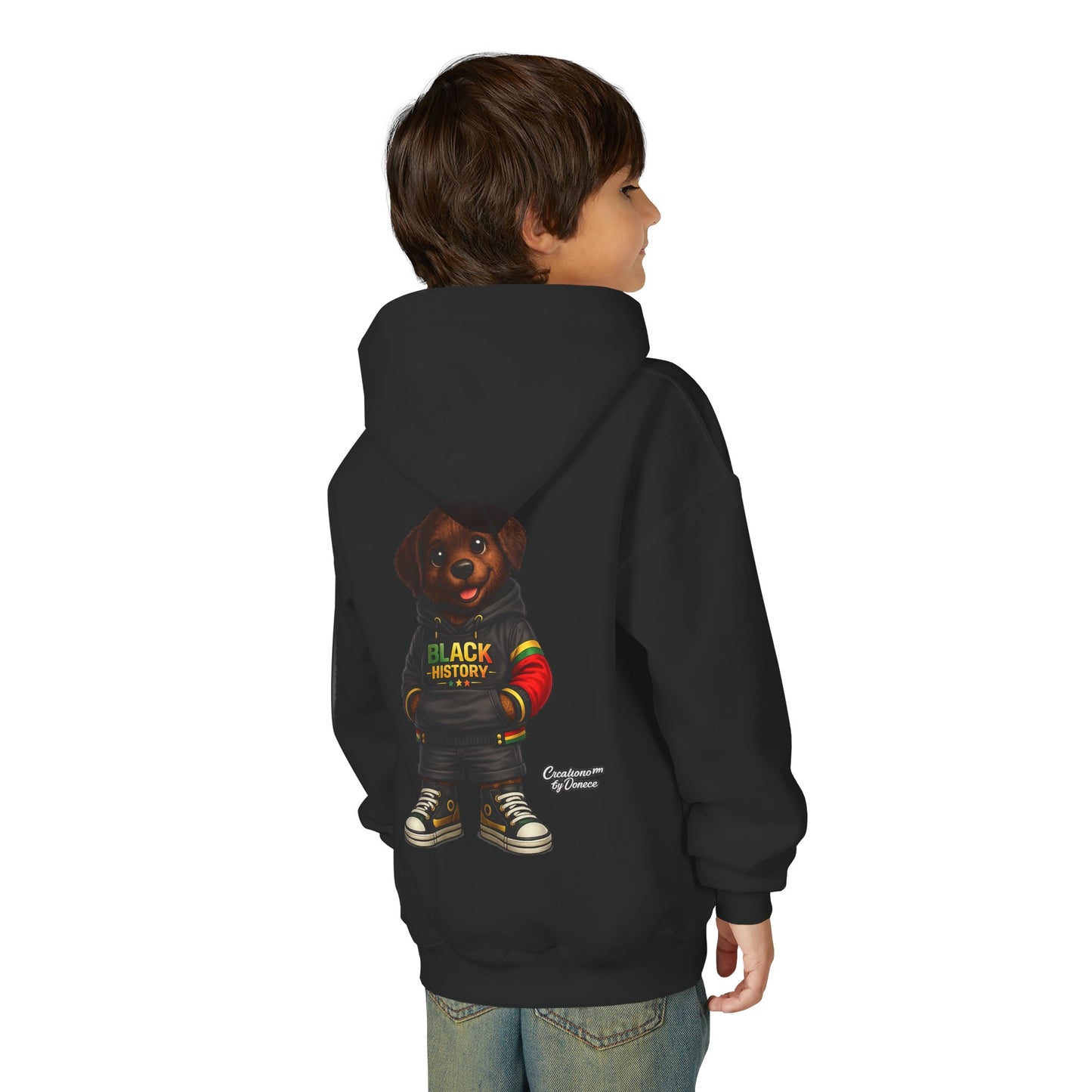 Youth Hoodie - Cute Rottweiler Puppy 'Black History' Graphic Sweatshirt for Kids