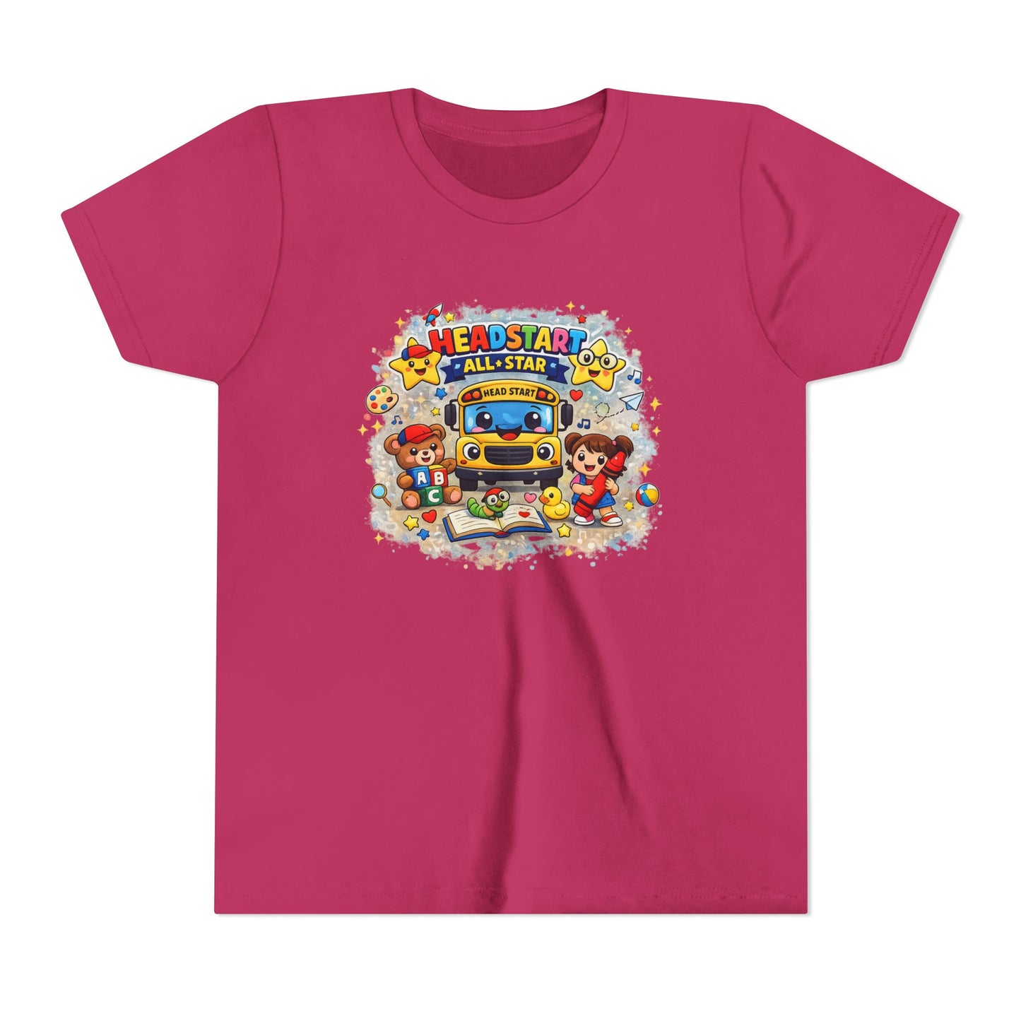 Youth Tee — "Headstart All-Star" Cute School Bus & Characters Back-to-School Shirt