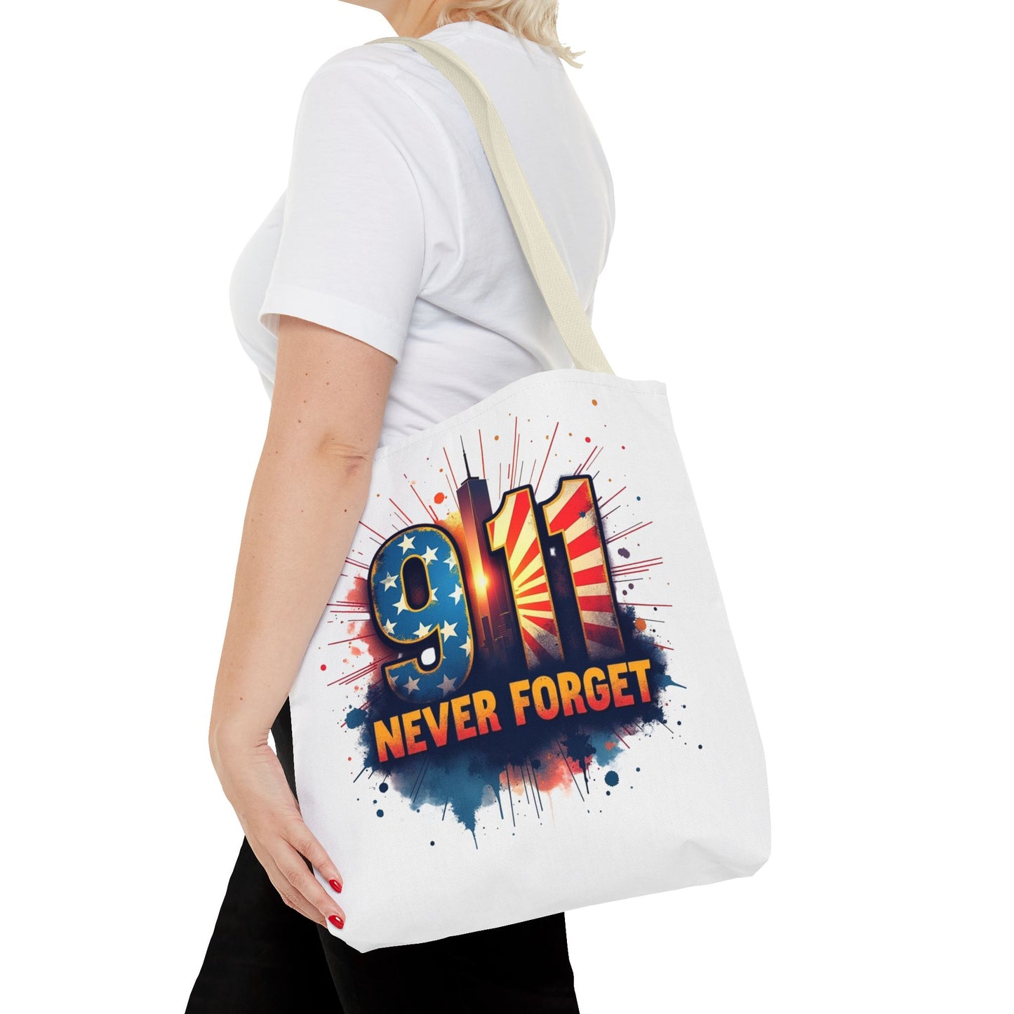 9/11 Never Forget Tote Bag — Patriotic Memorial Tribute Tote