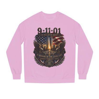 9/11 Memorial Sweatshirt – 'We Will Never Forget' Twin Towers Tribute Crewneck