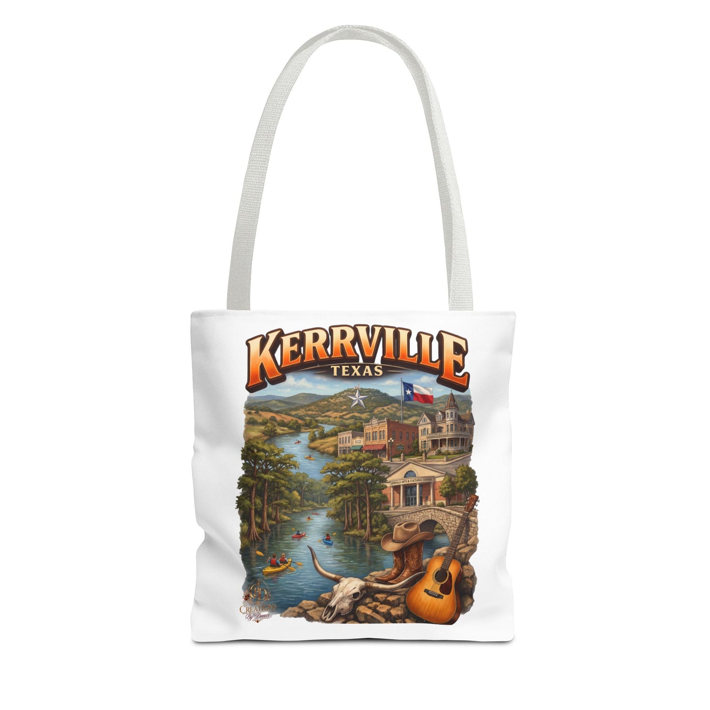 Kerrville Texas Scenic Tote Bag — River, Guitar & Hill Country Souvenir
