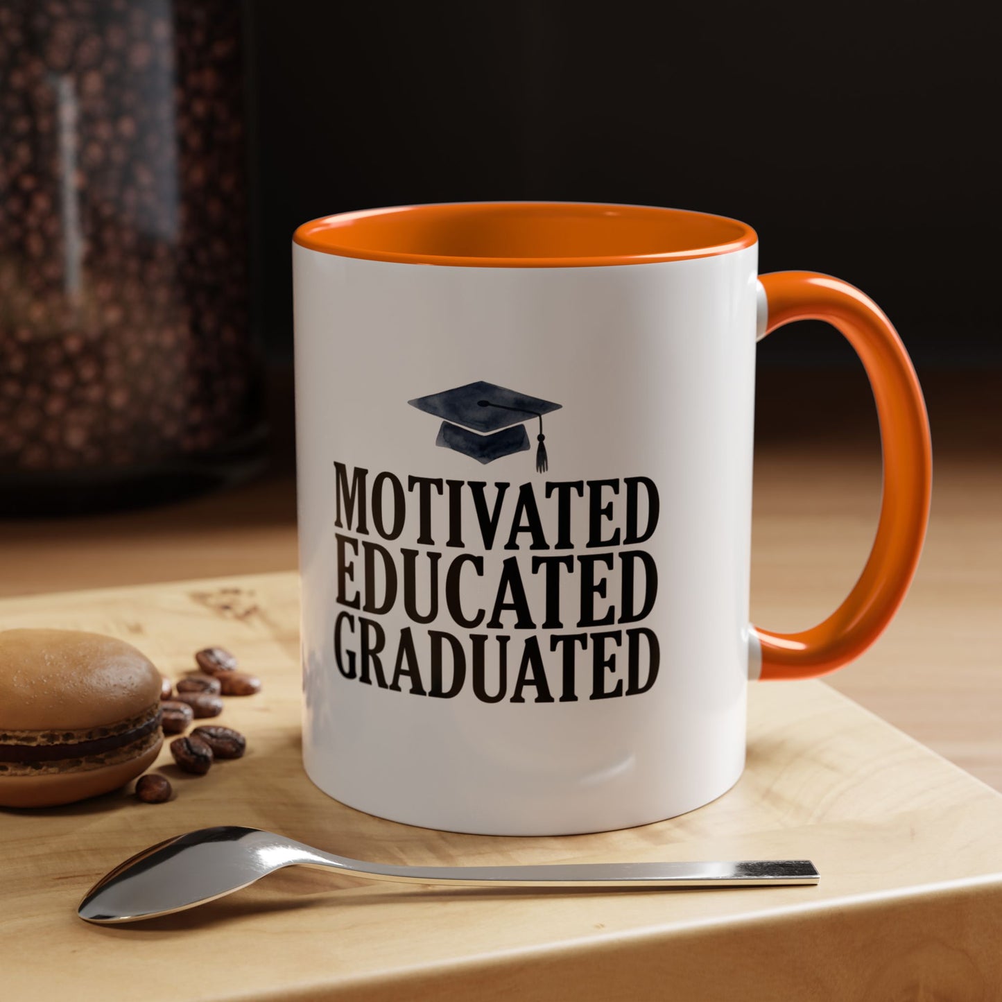 Graduation Coffee Mug – "Motivated Educated Graduated" Accent Ceramic Mug