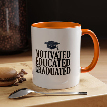 Graduation Coffee Mug – "Motivated Educated Graduated" Accent Ceramic Mug