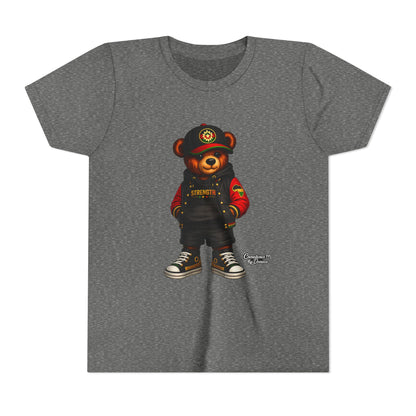 Kids Teddy Bear Streetwear Tee — 'Strength' Graphic Youth T-Shirt