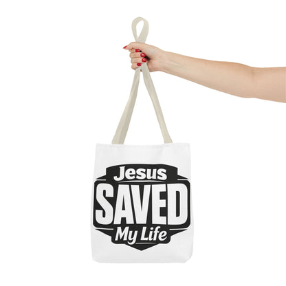 Jesus Saved My Life Tote Bag — Christian Faith Inspirational Carryall