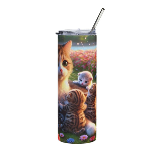 20oz Cat Family Stainless Steel Tumbler — Cute Kitten Floral Travel Cup
