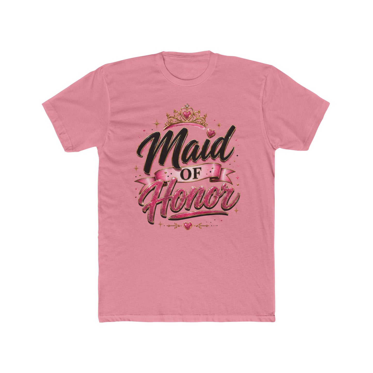 Maid of Honor T-Shirt — Bridal Party Tee with Crown & Pink Ribbon Design