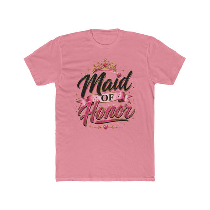 Maid of Honor T-Shirt — Bridal Party Tee with Crown & Pink Ribbon Design