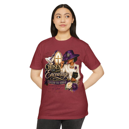Chosen to Encourage Christian T-Shirt — 'Called to Serve' Purple Church Hat Design