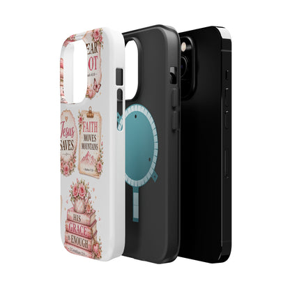 Christian Phone Case - "Fear Not, Faith Moves Mountains, Jesus Saves" Floral Magnetic Impact-Resistant Case