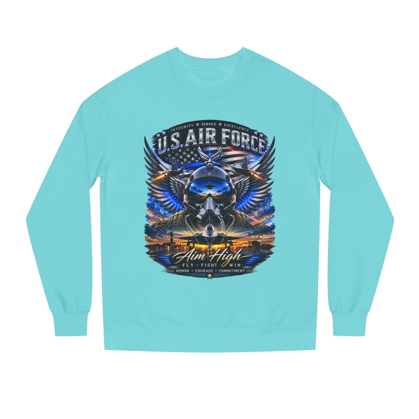 U.S. Air Force Crewneck Sweatshirt — "Aim High" Fighter Jet Graphic