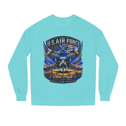 U.S. Air Force Crewneck Sweatshirt — "Aim High" Fighter Jet Graphic