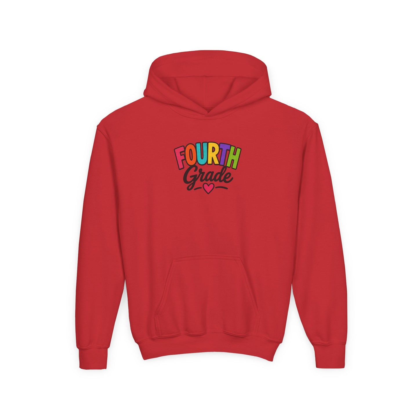 Fourth Grade Hoodie — Colorful Kids School Sweatshirt (“Fourth Grade” with Heart)