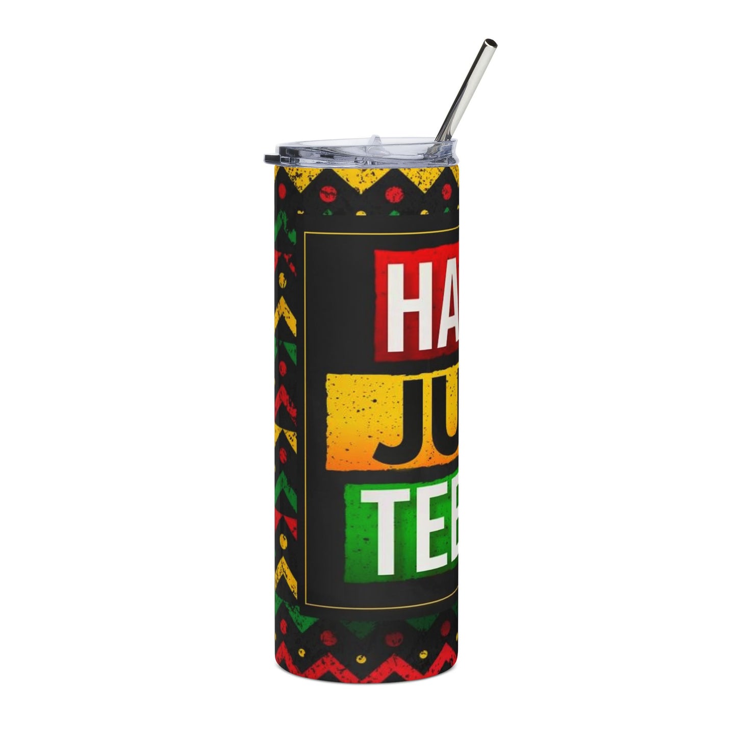 Juneteenth Stainless Steel Tumbler — "Happy Juneteenth" 20oz Insulated Travel Cup
