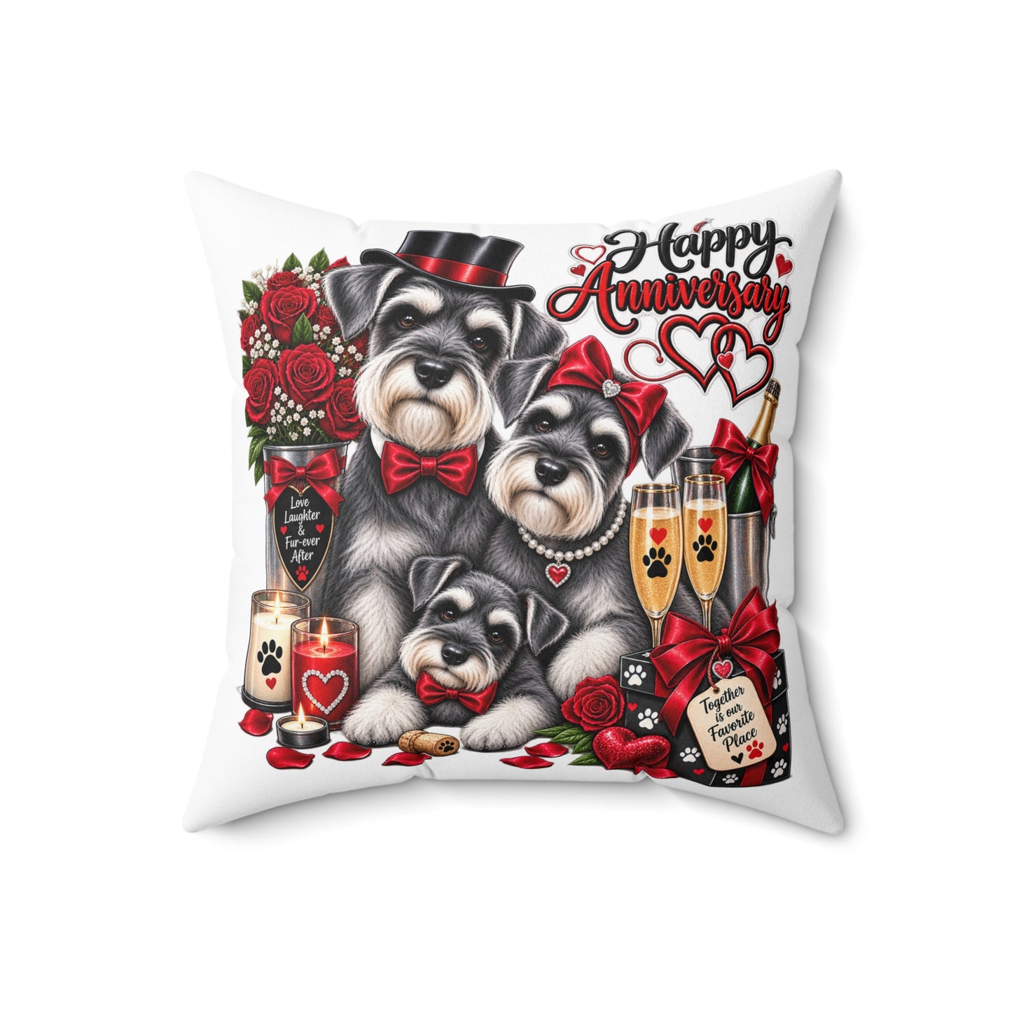 Anniversary Schnauzer Pillow — Romantic Dog Couple Decorative Throw