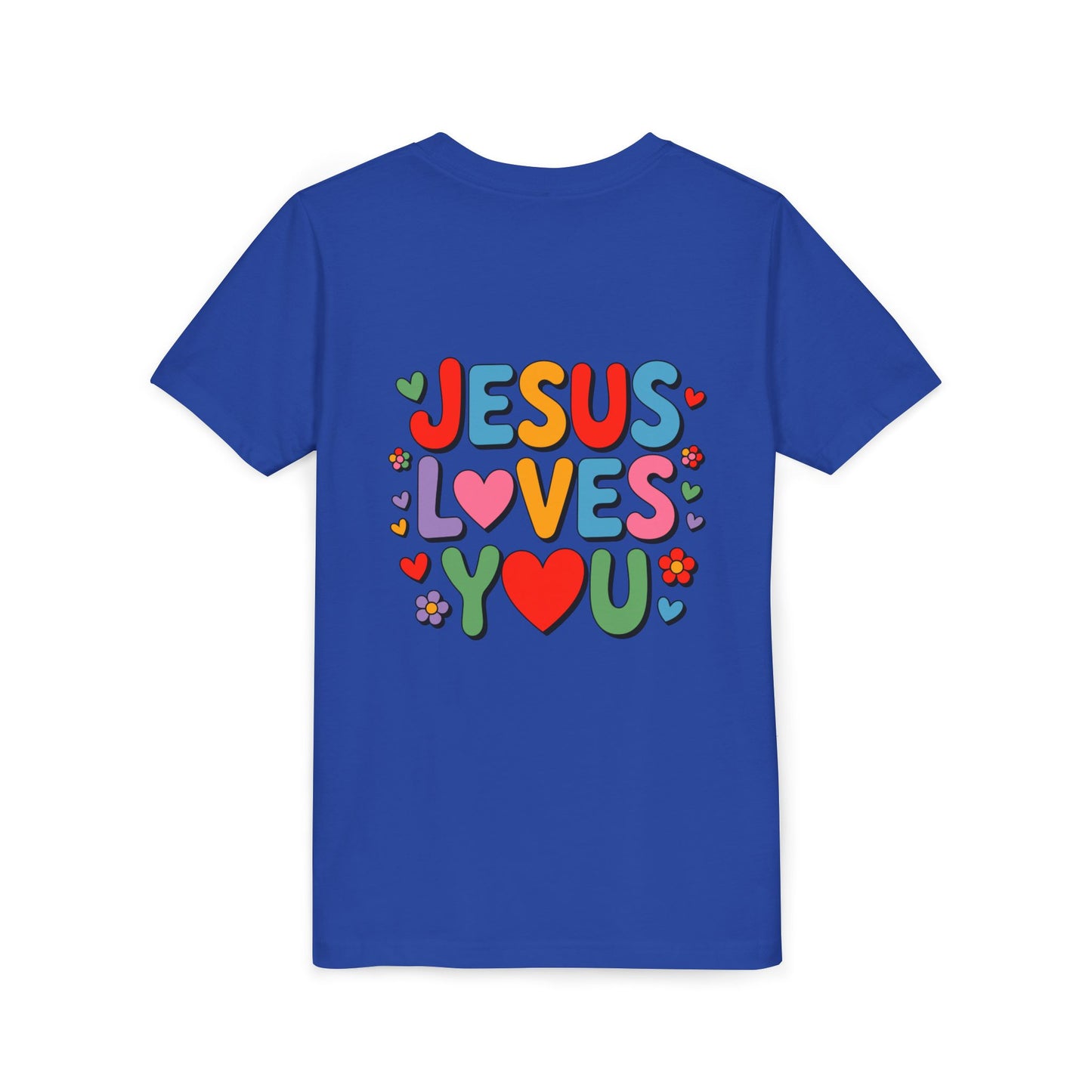 Youth Tee - "Jesus Loves You" Colorful Heart & Flower Christian Shirt