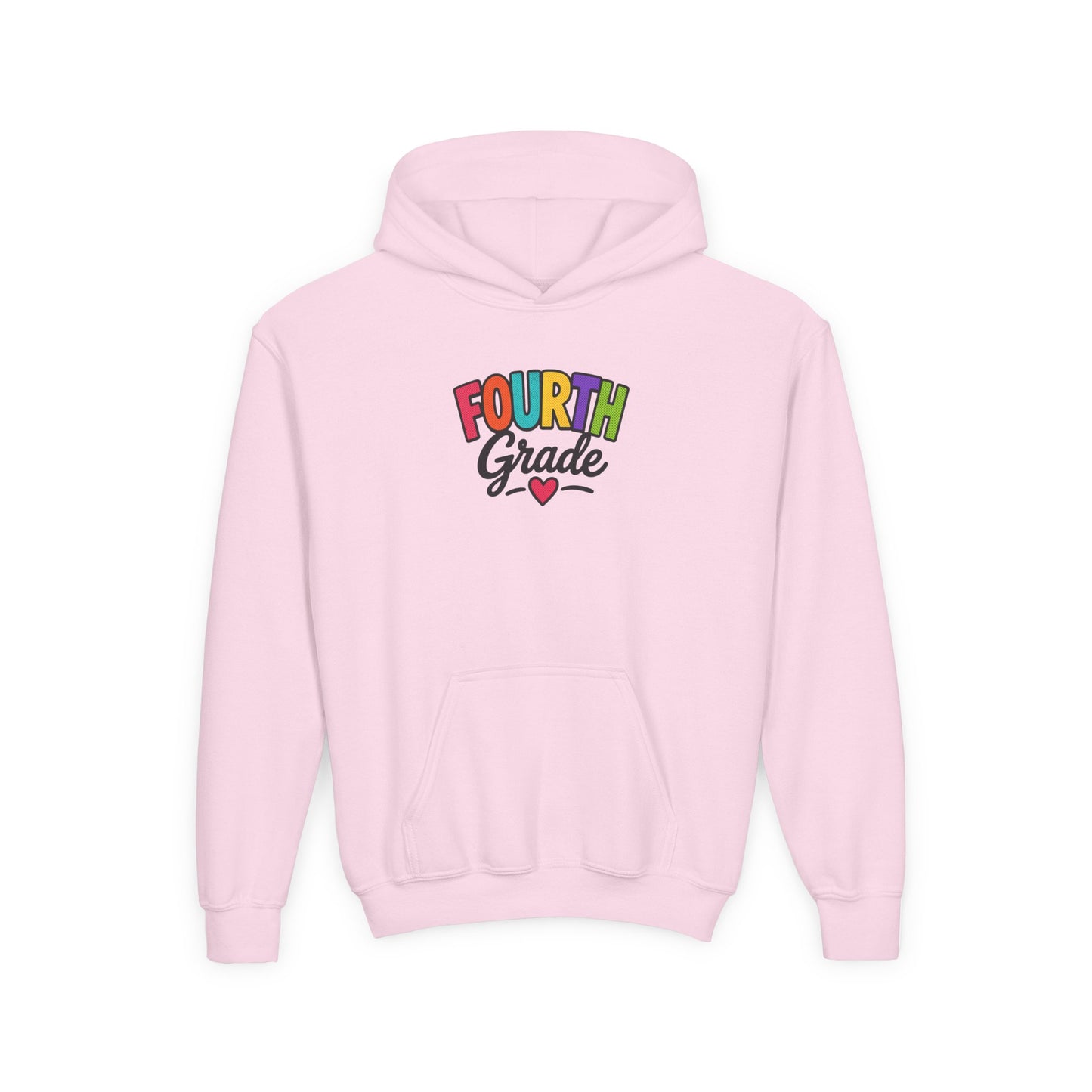 Fourth Grade Hoodie — Colorful Kids School Sweatshirt (“Fourth Grade” with Heart)