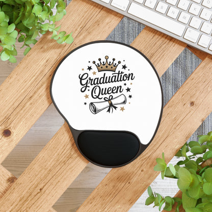 Graduation Queen Mouse Pad with Wrist Rest — Crown & Diploma Design