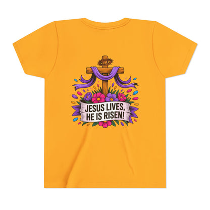 Youth Tee — "Jesus Lives, He Is Risen!" Easter Christian Tee