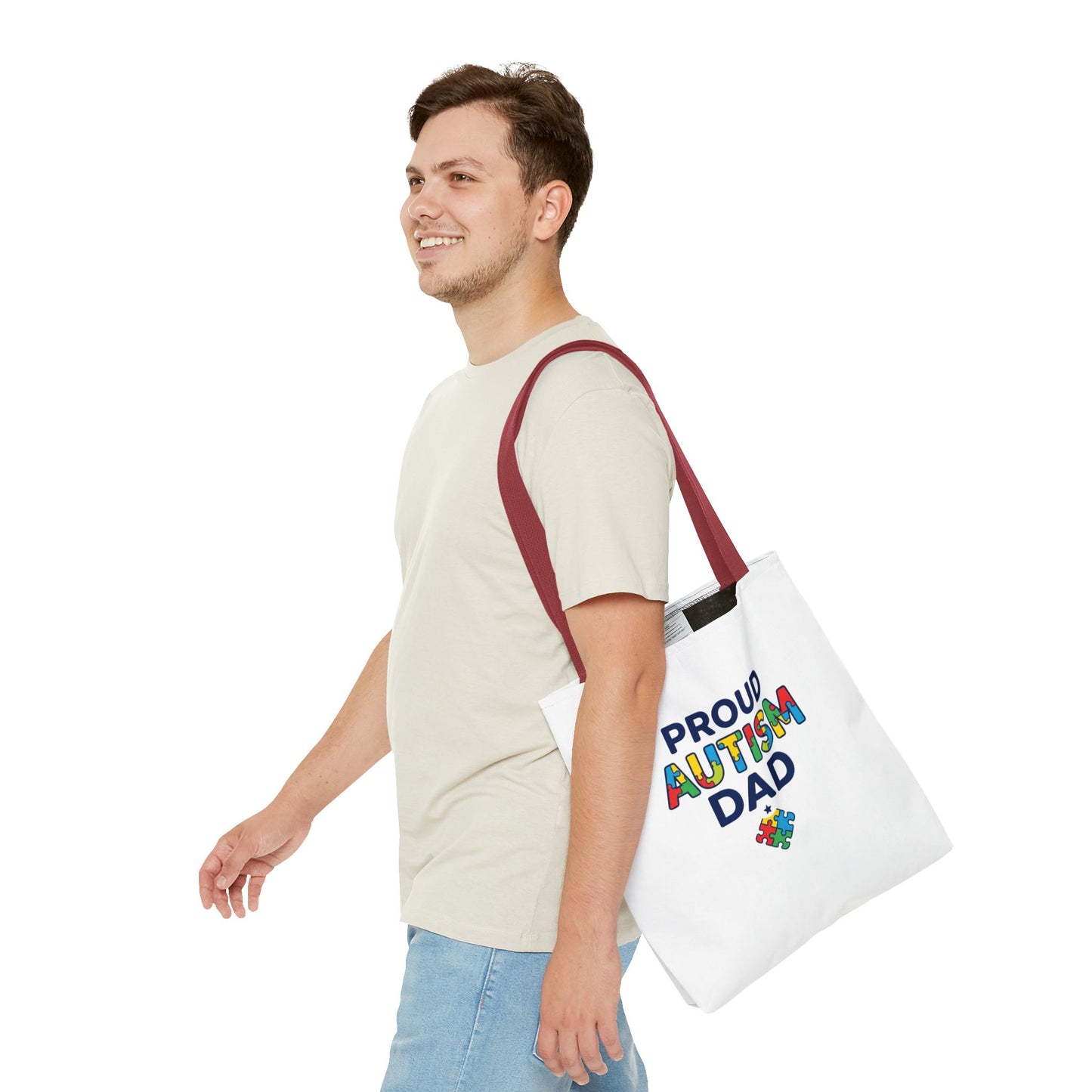 Proud Autism Dad Tote Bag — Colorful Puzzle-Heart Support Gift