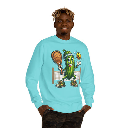 Pickle Pickleball Crewneck Sweatshirt — Cute Pickle Playing Pickleball Graphic