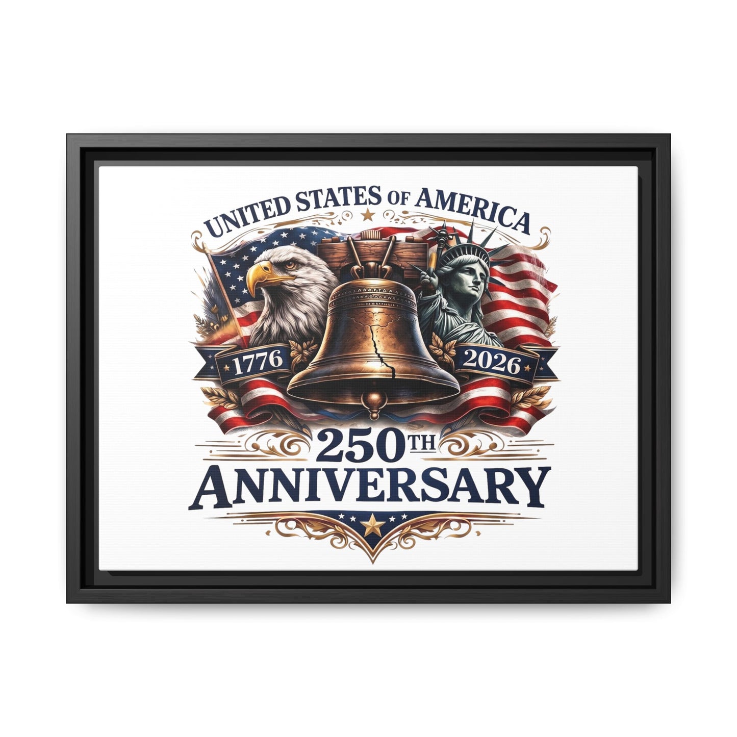 250th Anniversary Framed Canvas - United States of America Patriotic Liberty Bell Print
